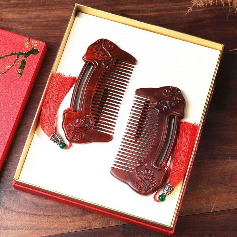 Red Sandalwood & Rosewood Comb Set - "Forever in Love" Wedding Gift for Hair Styling