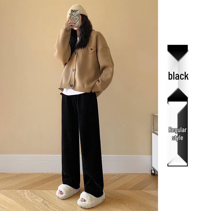 

Plus Size Velvet Chenille Wide-Leg Autumn Pants for Women - Thickened Corduroy Floor-Length S for 80-95 jin