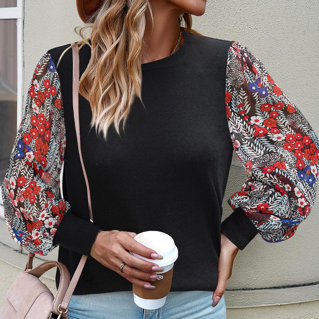 Spring and Autumn Women's Blouse Temperament Commuter Round Neck Long Sleeve Top