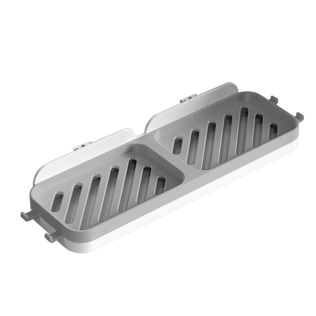 Soap Dish Tray Double Row Holder Bathroom Wall Mounted Non Punching Shower Laundry Soap Storage Drain Shelf White and