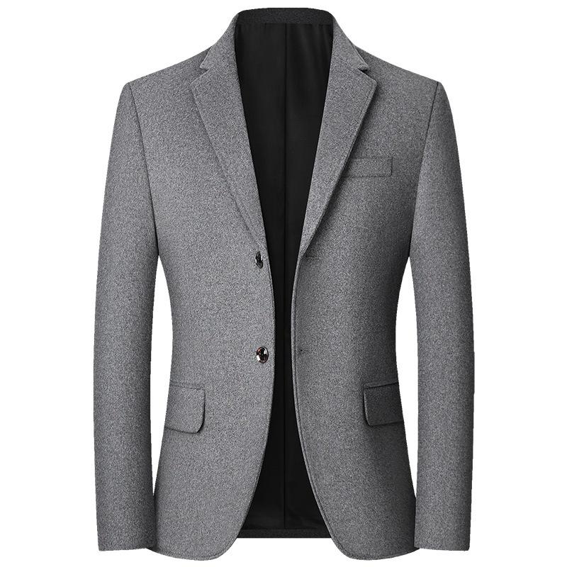 New Men's Wool Blend Business Casual Suit Jacket for Autumn and Spring - Iron-Free, Perfect for Middle-Aged Dads