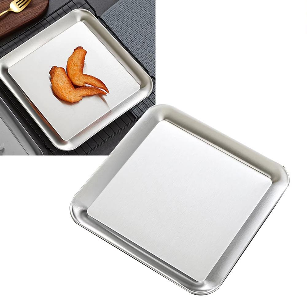 2PCS/SET Rustproof Stainless Steel Tray Wear-resistant BBQ Plate Easy To Clean Shallow Tray  Buffet