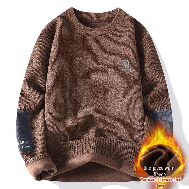 Men's Autumn-Winter Velvet Sweater: Thick Knit Base Layer for Teens