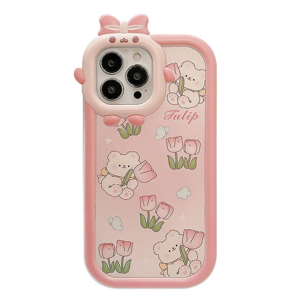3D kreslená květinová skořepina pro iPhone 14promax 11 12 Promax 13 14 Pro Max Plus Cute Bear Ins Butterfly 2v1 nárazuvzdorné pouzdro na telefon