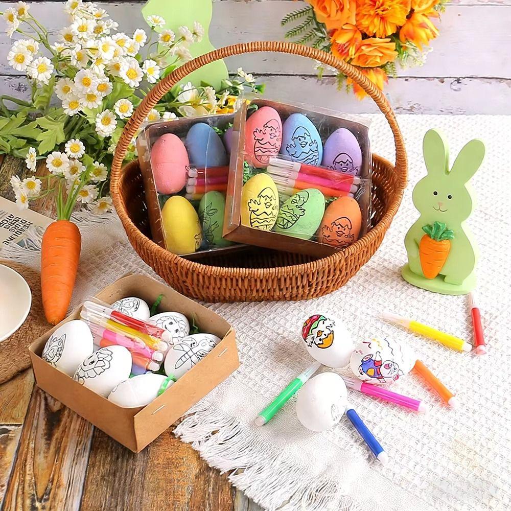 6PCS Coloring Craft Easter DIY Hand-Painted Eggs Foam Easter Eggs  Easter Scene Decoration
