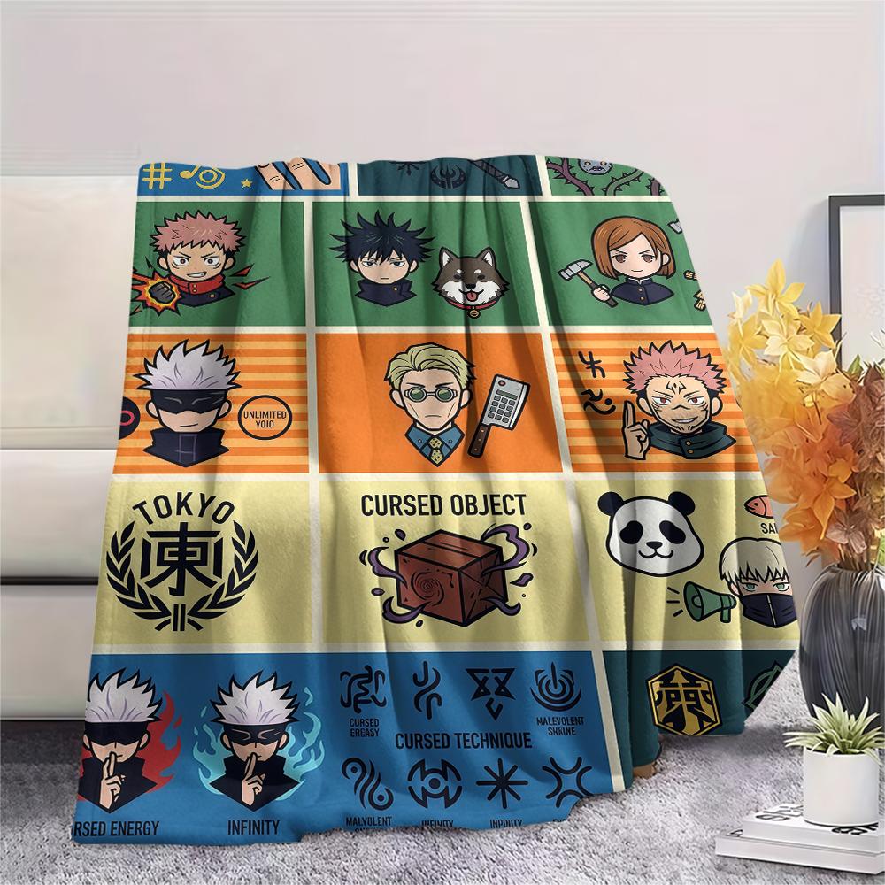 Spliced Jujutsu KaisenPrint Flannel Blanket, High quality Comfortable for All Seasons, Home Decor, Warmth and Comfort
