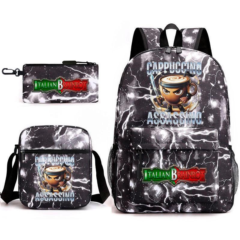 Cartoon abstract Shanhaijing primary school students and teenagers backpack schoolbag tongtongsahur three-piece set L