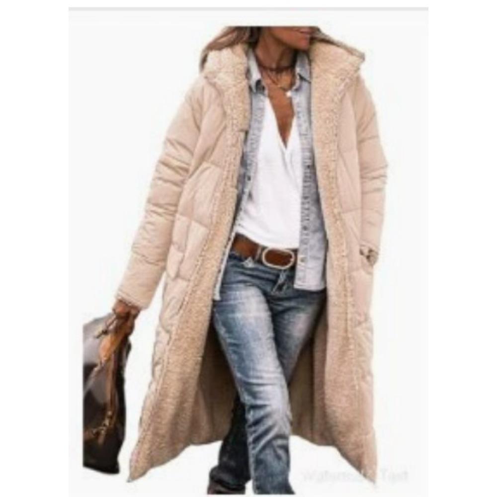 Solid Color Double-Sided Wear Hooded Cotton Coat, Thickened Slim Fit Long Sleeve Long Open Front Jacket