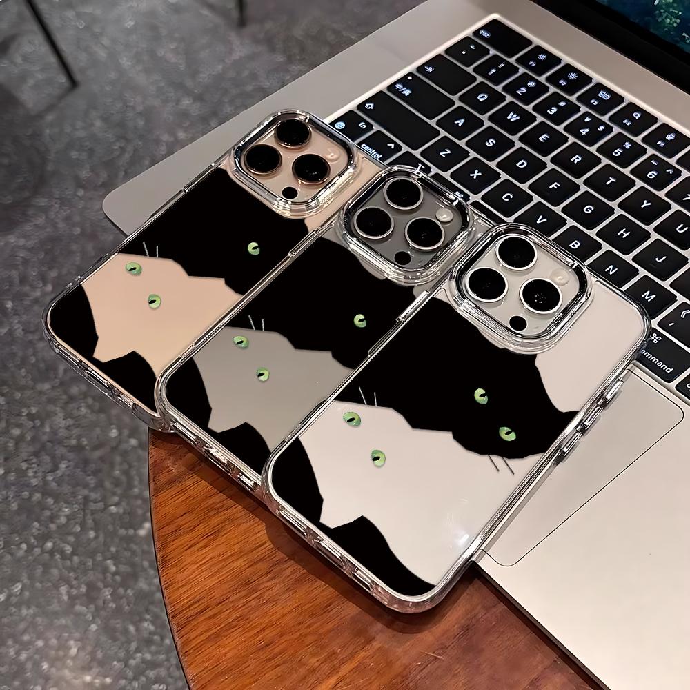 Black And White Cat Phone Case For Iphone 17 15 Pro Max 14 11 Plus 12 13 16 17E 16E Transparent Sturdy Bumper Cover Fundas