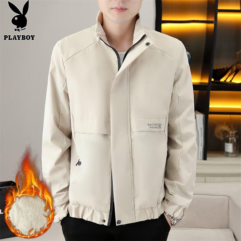 PLAYBOY Men's Fleece-Lined Thickened Casual Utility Jacket