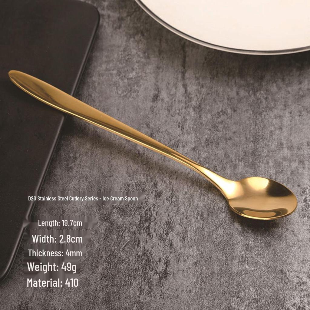 Gold Stainless Steel 6-Piece Cutlery Set: Steak Knife, Fork, Dessert Spoon, Coffee Spoon - Ideal for Western Cuisine and Hotels