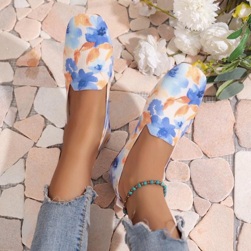 Fashion Women Printed Breathable Mesh Sneakers 2024 Autumn Slip on Knitted Loafers Shoes Woman Flat Lightweight Non Slip Casual Shoes