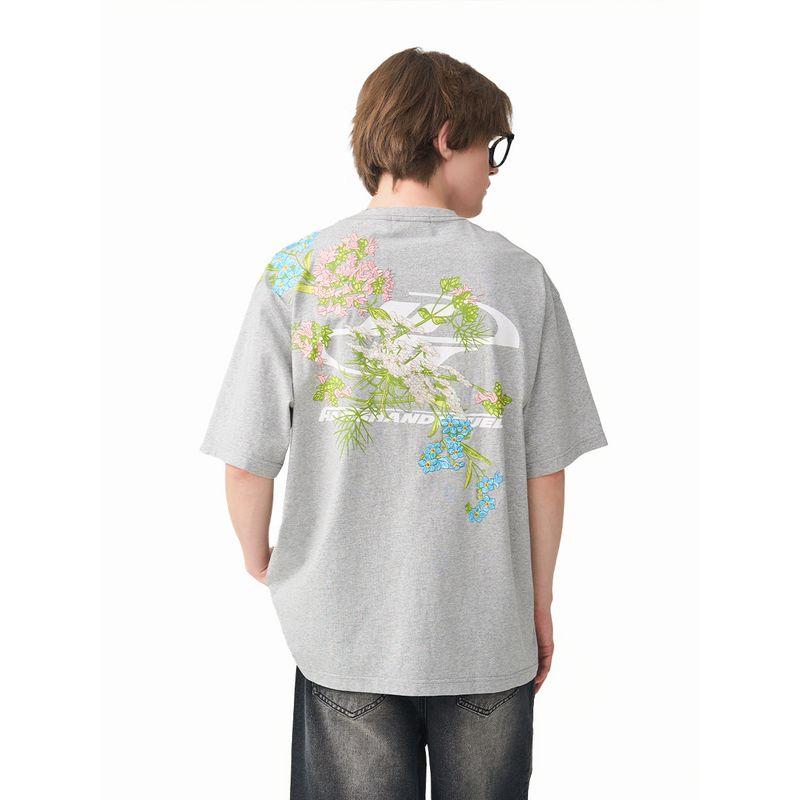 HACR Sports Harshandcruel New Chinese Style Florals Embroider Chinese Style Short Sleeve T-shirt Couple Country Trendy