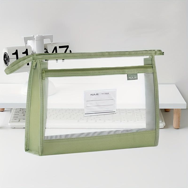 4pcs Large Capacity A4 Mesh File Organizer with Dual Zippers - Portable Document Storage Bag, Multi-Layer Compartments,Transparent Label Slots