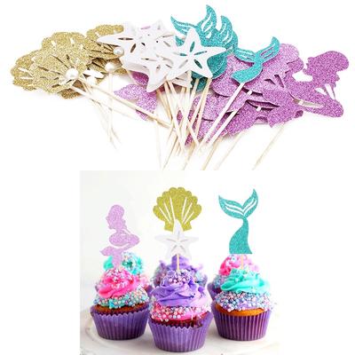 Starfish Mermaid Happy birthday Cake Toppers Cupcake Baby Shower DIY Gifts ha