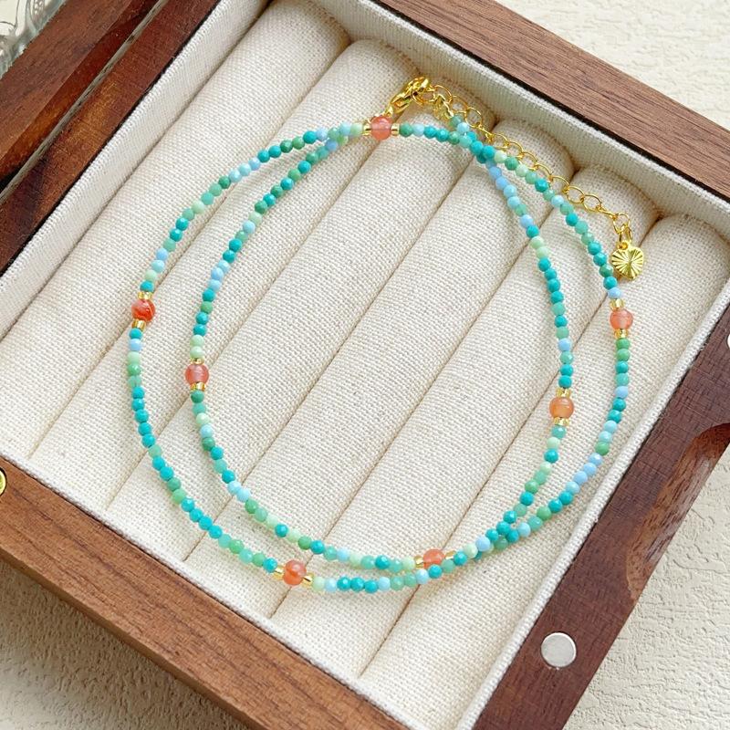 Magnesite, Turquoise, Nanhong Agate, Turquoise Cut Necklace