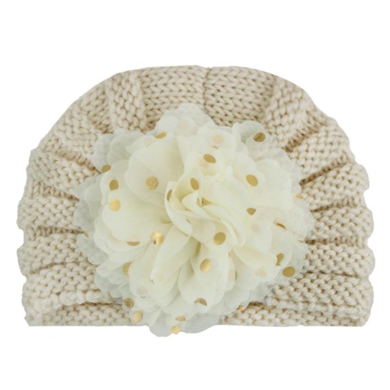 New children's knitted hat baby baby autumn and winter warm wool hat bonding hot golden flower children's hat