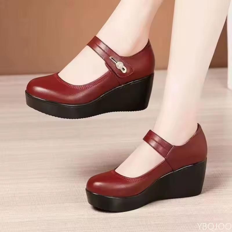 Spring Autumn Round Toe Women's Shoes Casual Thick Soled Comfort Shoes Versatile High Heels Slope Heel Ladies Pumps