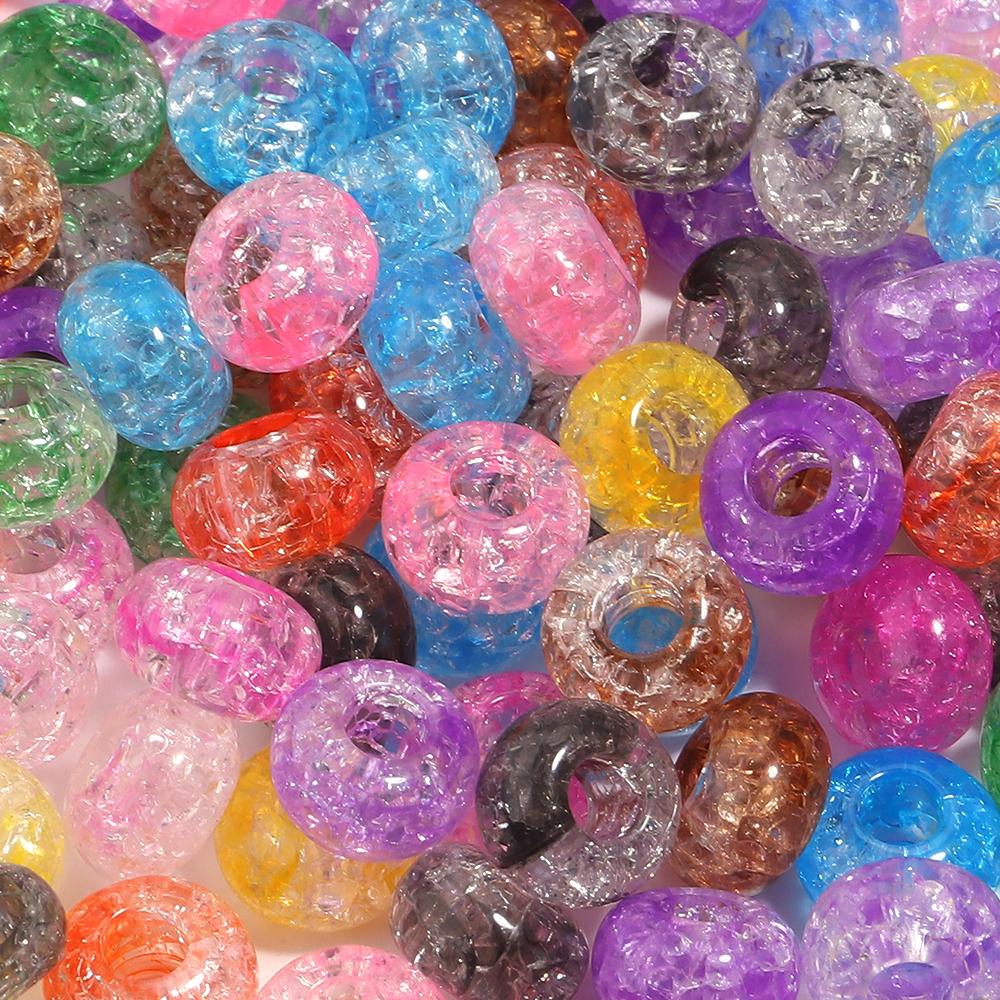 50pcs 14x8.5mm Acrylic Cracked Beads Colorful Big Hole Loose Spacer Beads For DIY Jewelry Making Bracelets Necklace Accessories