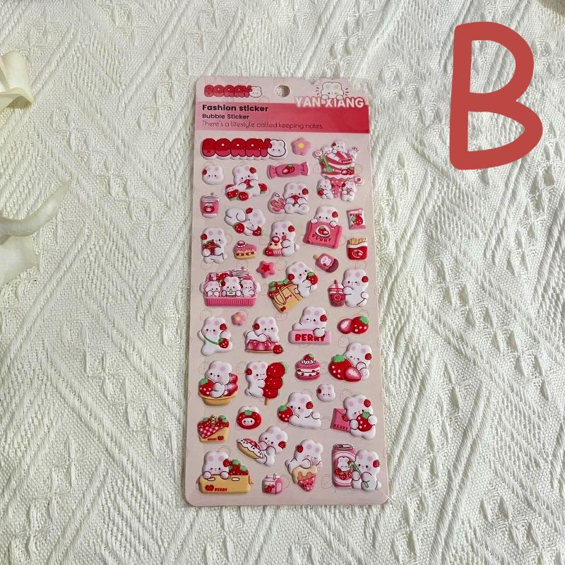 Cute Girls  Pink Strawberry Bunny Cartoon Decorative Stickers, Perfect Holiday Gifts for Girls