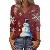 Women's Loose Comfortable Casual Fashion V-Neck Christmas Print 3/4 Sleeve Top