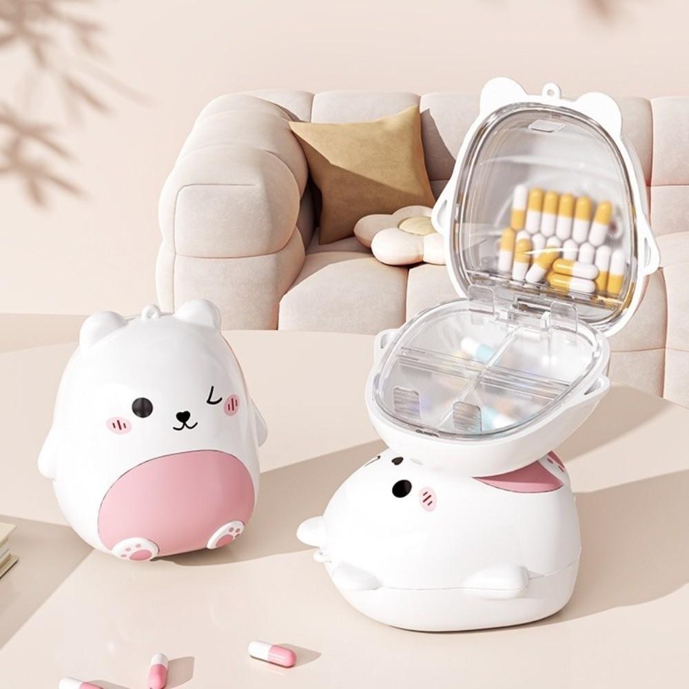 Cartoon Bear Medicine Box 5 Grids Moisture Proof Mini Pill Organizer Partition Design Compact Size Drug Storage Case for Travel