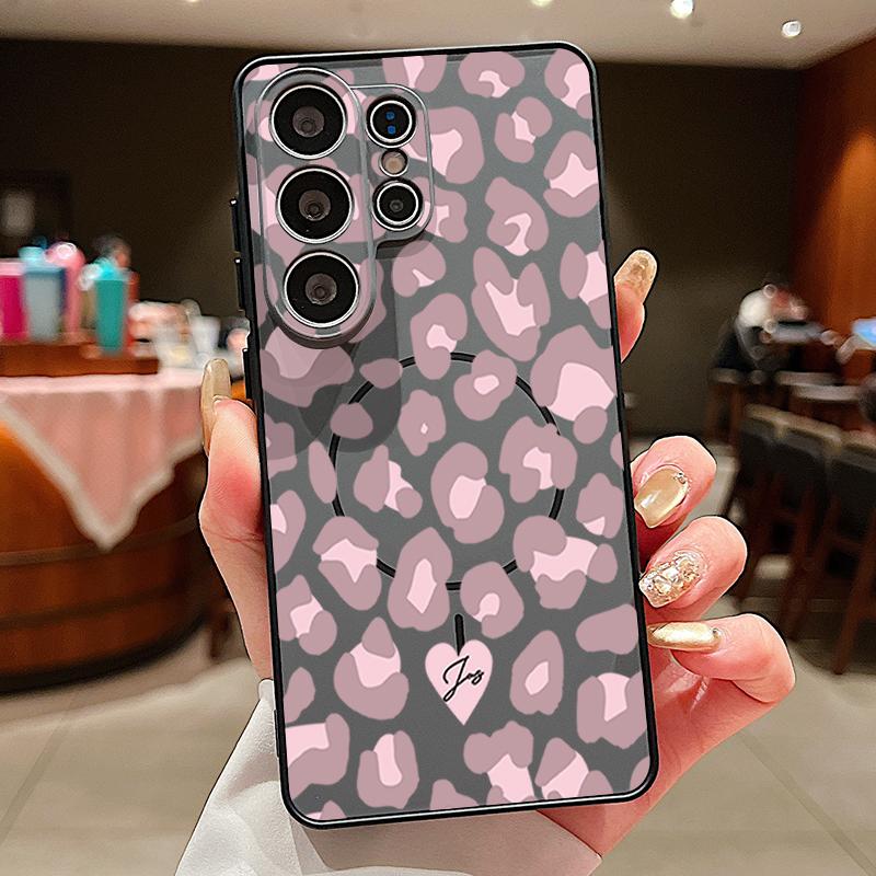 Magnetic For Magsafe Case For Samsung Galaxy S26 Ultra S25 Edge S24 Plus S23 FE S22 A54 A55 A56 5G Pink Leopard Print Matte Cover
