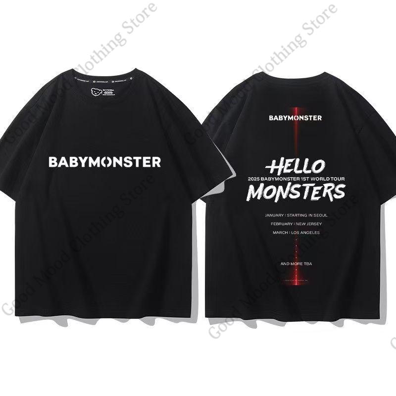 BABYMONSTER T Shirt Kpop Fashion HELLO MONSTER WE GO UP Concert Fans Tshirt Kpop Fans Clothes Cotton Short Sleeve Tee Tops