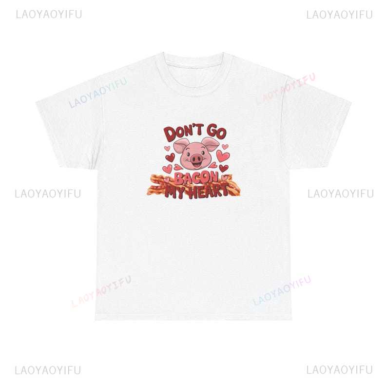 Valentine Pig Bacon Love TShirt Unisex Cotton Tee Heart Graphic Funny Animal Couples Gift Man Woman Fashion Shortsleev Tops