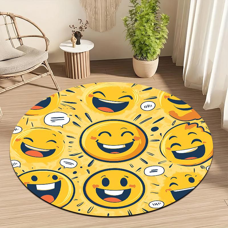 Cute style of emoticons Flannel-printed round floor mats are slip-resistant Suitable living room bedroom terrace garden carpets