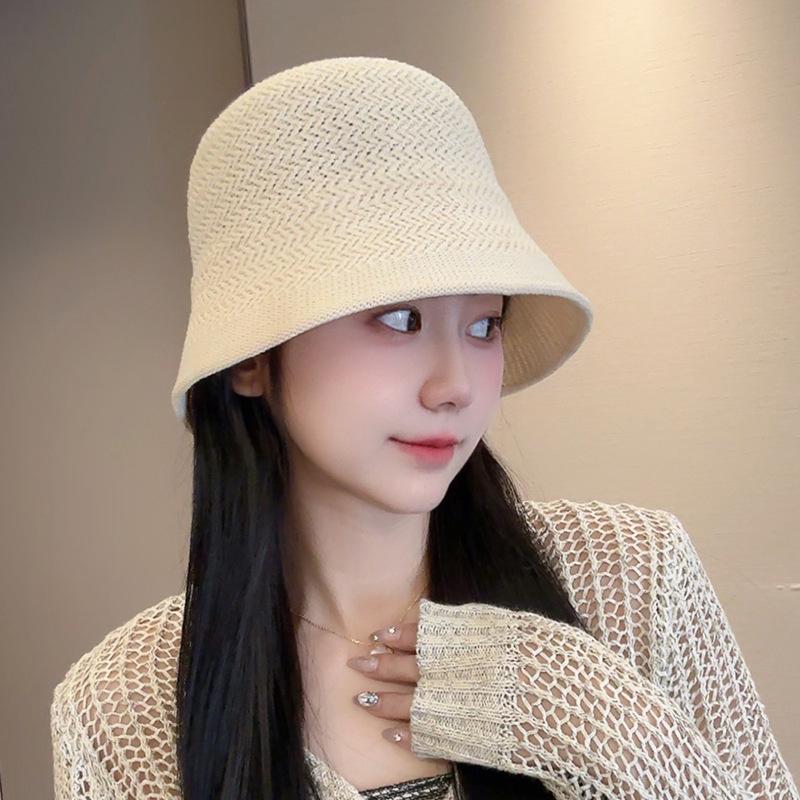 Women's Straw Hat Woven Sunshade Beach Hat Summer Hollow Breathable Bucket Hat Beach Sunshade Hat