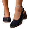 Plus Size Women Retro Block Heel Sandals, Buckle Design Comfort High Heels Outdoor Beach Vacation Shoes