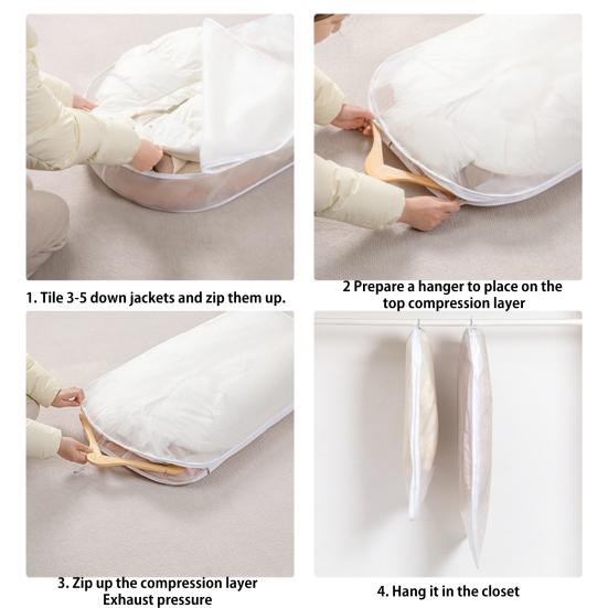 1/3 Pièces Sacs à Vêtements Suspendus avec Fermeture Éclair Auto-Compressante Grande Capacité Transparents Gain de Place