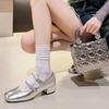 Maogu 2025 Spring French Retro Shallow Mouth Thick Heel Dress Shoes Fashion Silver Square Head Mary Jane Ballet Shoe Low Heels