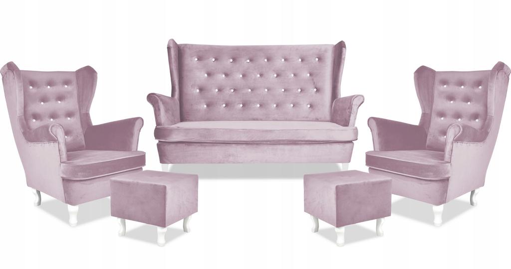 Relaxační set nábytku ušák Diana pohovka křesla pufy Family Meble komplet