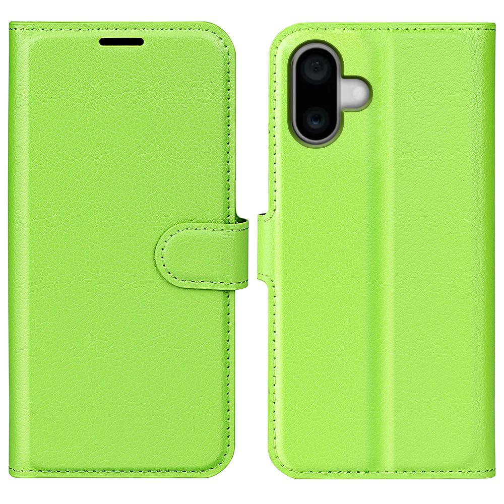 For iPhone 16 Wallet Case Litchi Texture Shockproof Leather Flip Stand Phone Cover