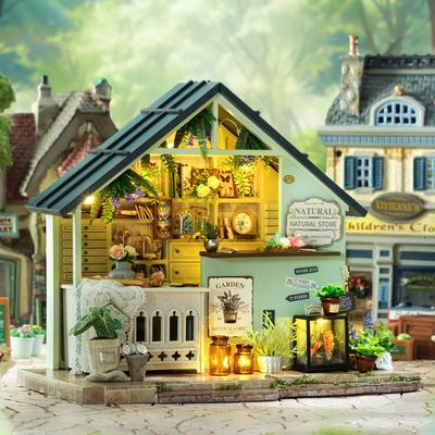 CRESYMME Miniaturowy Drewniany Domek dla Lalek 3D DIY Ręcznie Robiony Zestaw dla Dorosłych, Puzzle, (Warsztat Botaniczny)