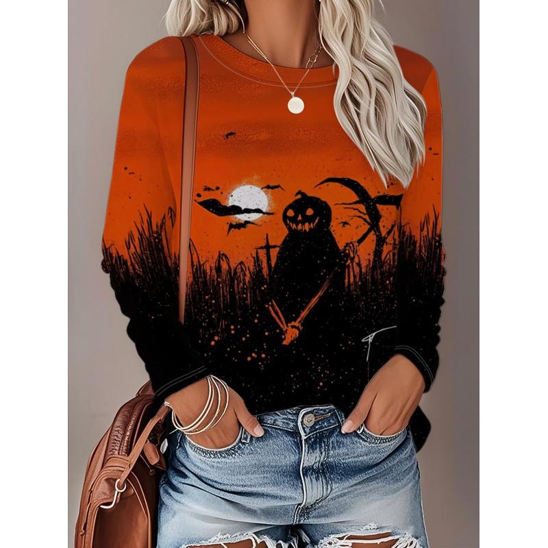 Womens Long Sleeve Crew Neck T-Shirt With 3D Flamingo Print Soft Milk Silk Fabric Loose Fit Casual 2025