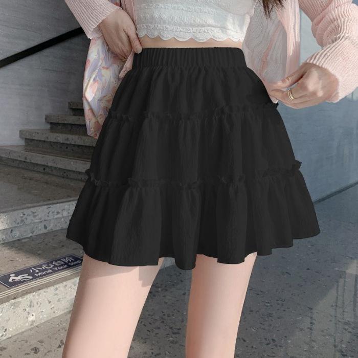Summer new gentle wind cake skirt women's small elastic high waist anti-light fluffy A-word skirt