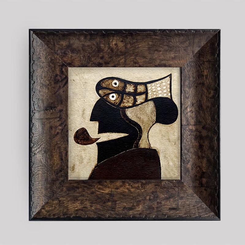 Vintage Style Leather Decorative Painting with Burl Wood Frame