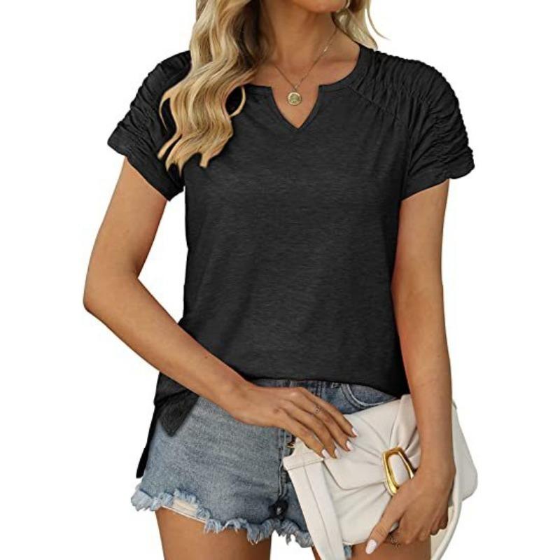 Women's Summer V-neck Raglan T-shirt Short Sleeved Top for Women Shirt