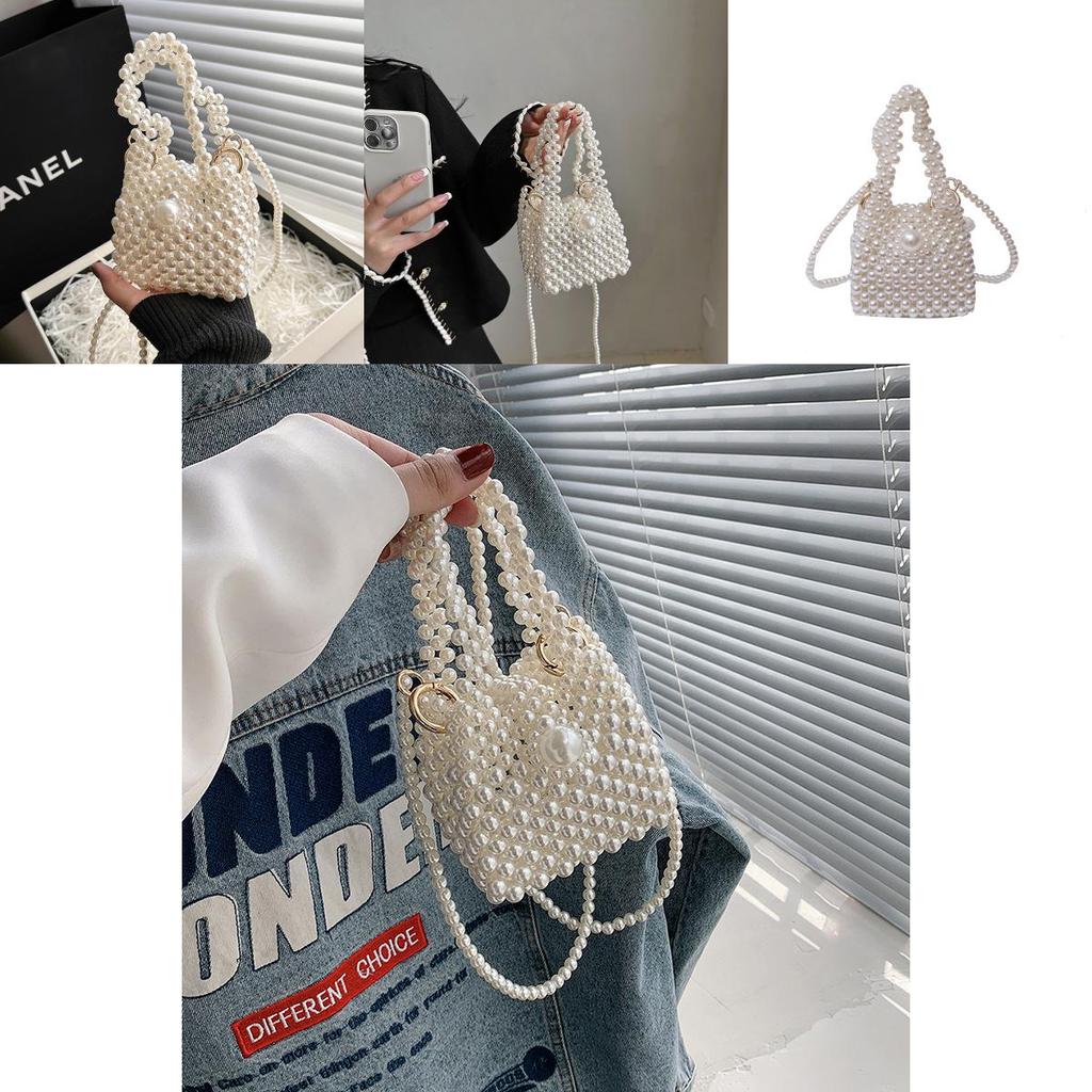 Small White Pvc Water Bucket Bag With Pearl Chain For Daily Casual Wear Female