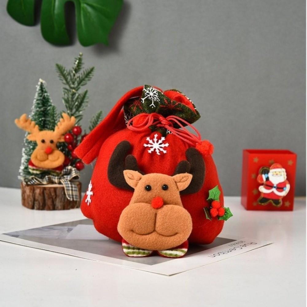 Flannel Santa Gift Bag Drawstring Closure Candy Gift Bag  Christmas Decoration