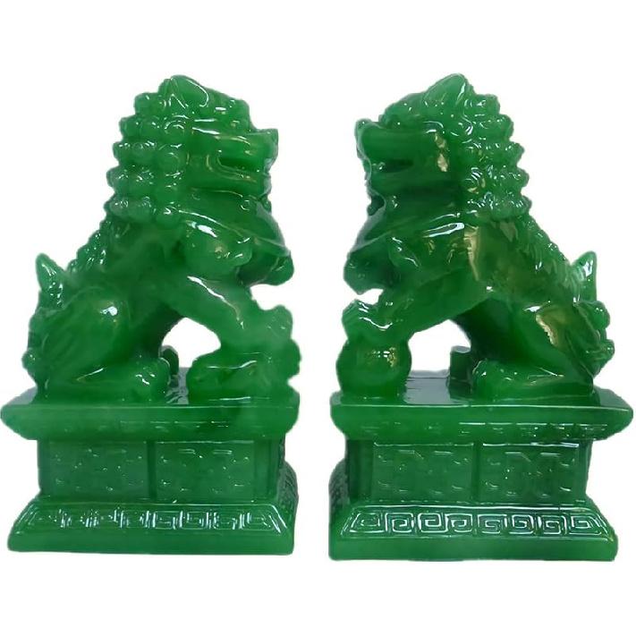 Ампер Фэн-шуй Статуи Процветания 2 шт. Пара зеленых львов-хранителей Фу Лучший Поздравительный подарок на новоселье для защиты от злой энергии Домашний Фэн-шуй зелёный