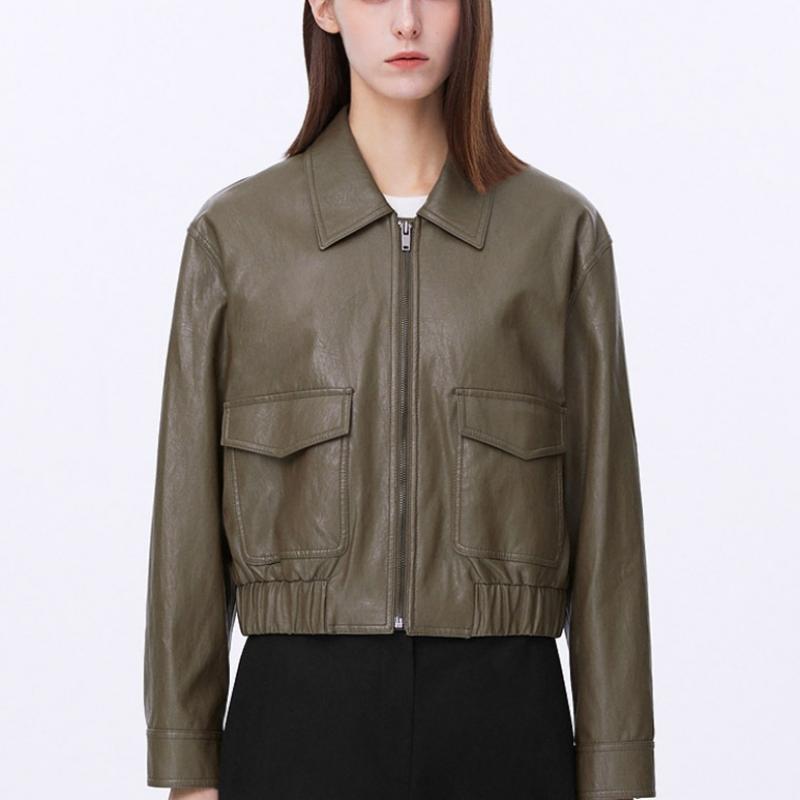 [shins Miss] Fake Leather Banding Flap Pocket Jumper Swwjpp12050 Kh