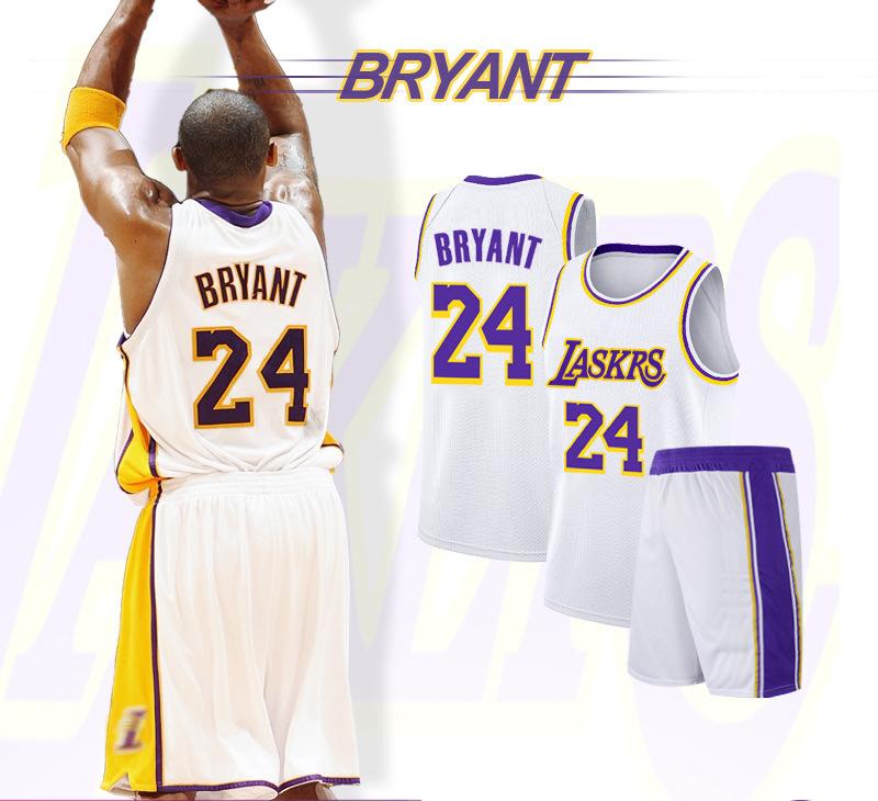 Kobe Bryant Crew Neck No.24 White basketball jersey 18