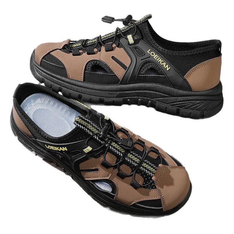 Beach Sandals Men's Summer Outer Wear Men's Breathable Hollow Thick-soled Lace-up Color Matching Injection Molding Men's Casual Shoes