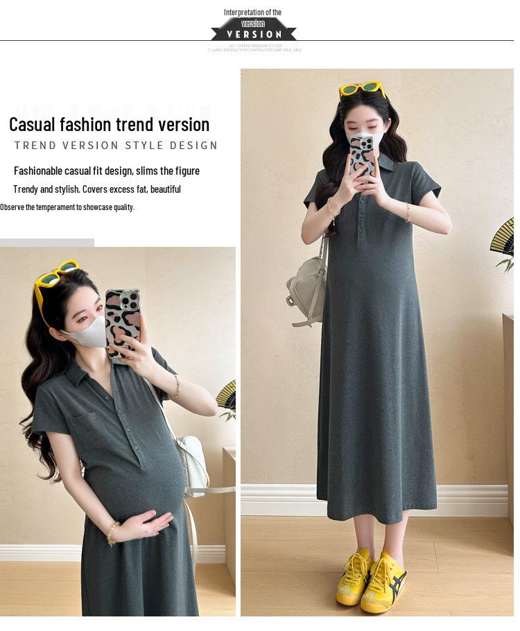 Chic Maternity Summer POLO Collar Slimming T-Shirt Dress