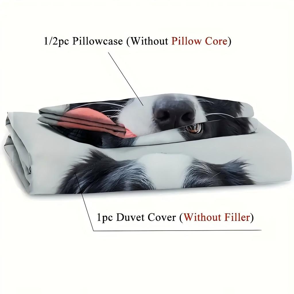 Schattige Hond 3D Cartoon Bedrukt Beddengoedovertrek Lieflijk Dierenthema Dekbedovertrekset Zacht Comfortabel Polyester Dekbedovertrek Kussenslopen