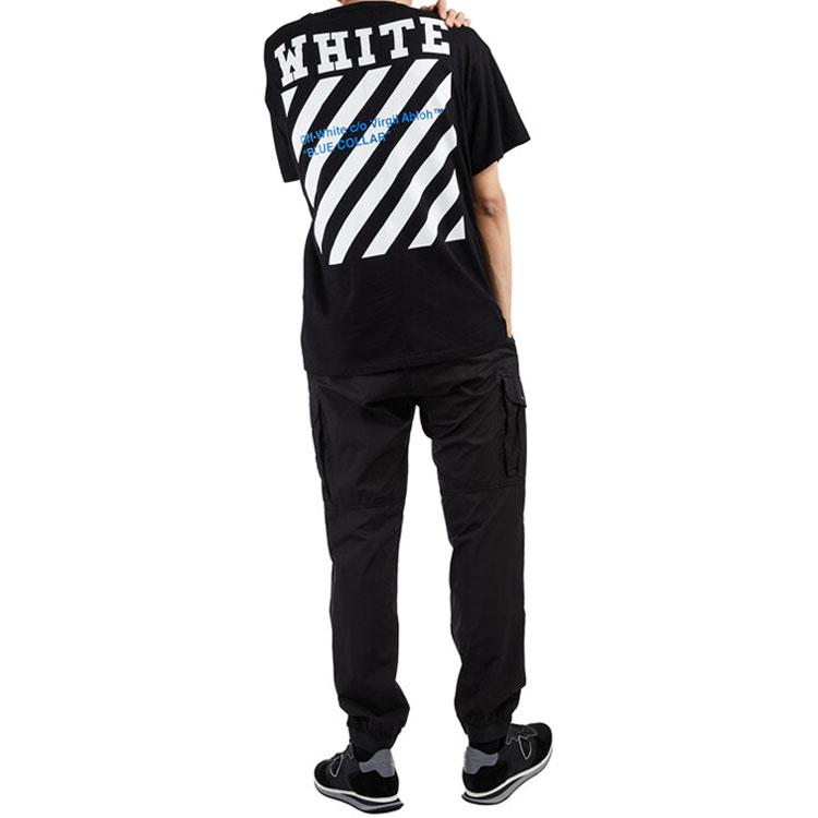 Off-White Cotton Striped Print Pattern Round Neck Short Sleeve T-Shirt Men Tops Black OMAA002G20JER0091034